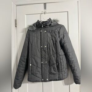 Krush Charcoal Quilted Jacket with Patterned Lining